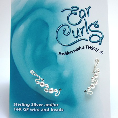 Sterling Silver Ear Curls - Two Shiny Silver Beads - Click Image to Close